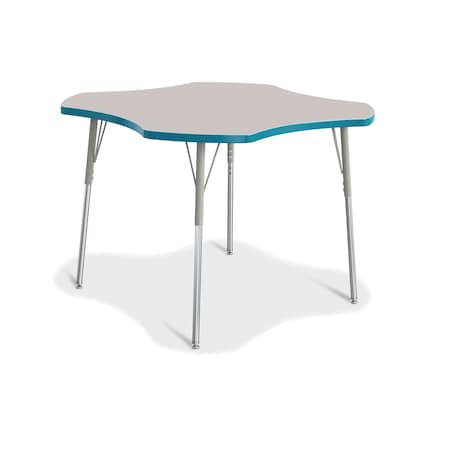 Jonti-Craft Berries Four Leaf Activity Table, A-height, Freckled Gray/Teal/Gray 6453JCA005